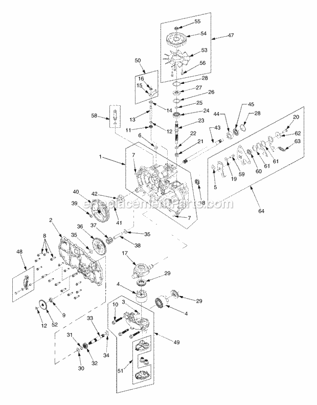 Transmission Lh Diagram and Parts List for RZT50 17BA5A7P712, 17BA5A7P710, 17BA5A7P709 Cub Cadet Lawn Mower